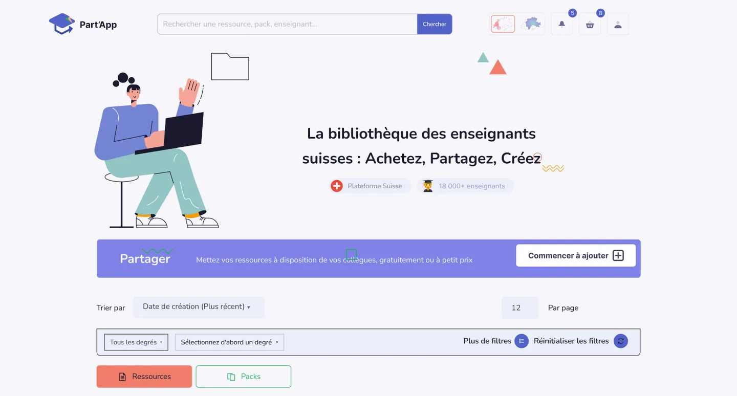 Accueil desktop : recherche dans l'en-tête, filtres sur une ligne